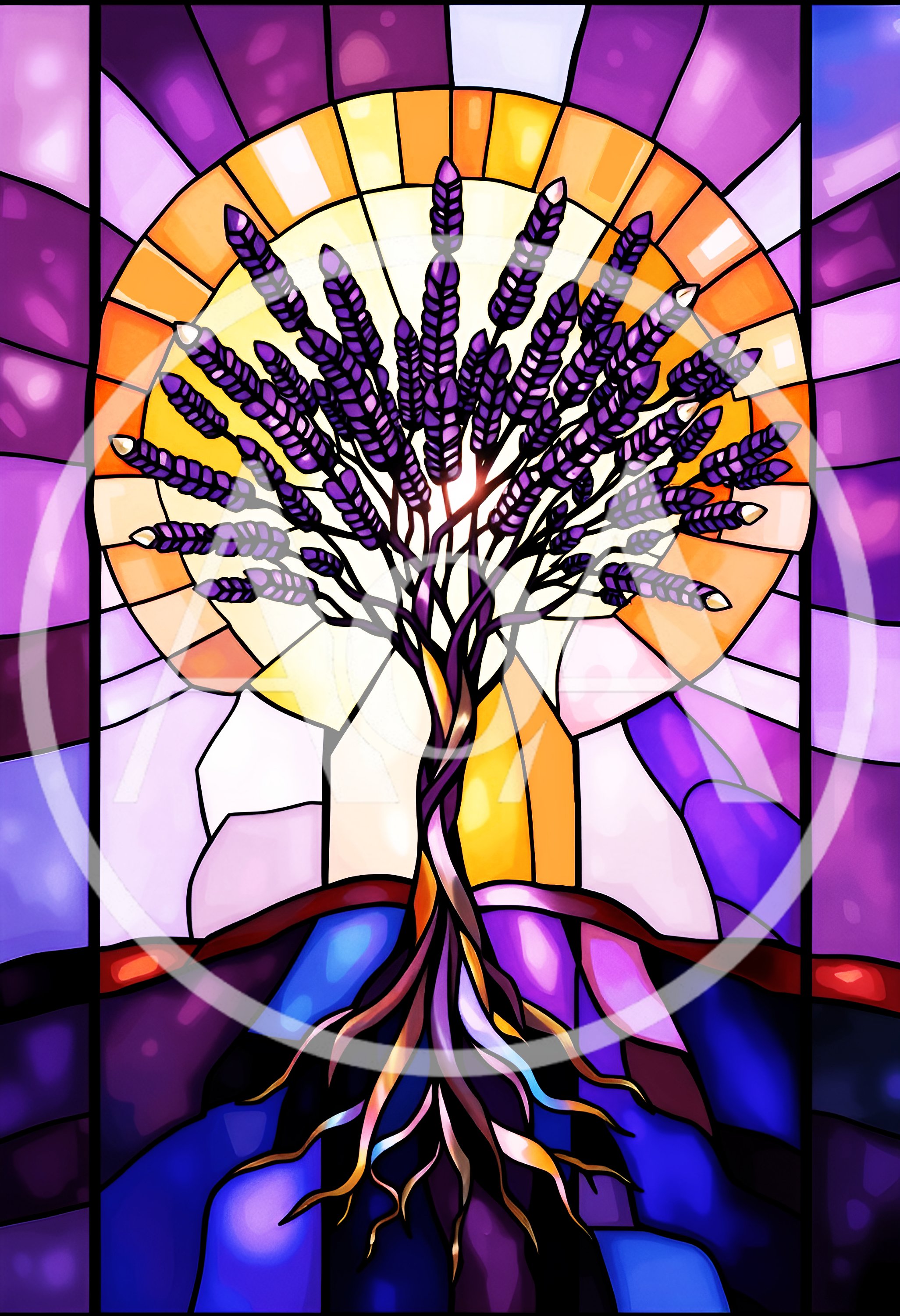 Stained Glass Tree With Lavender Leaves