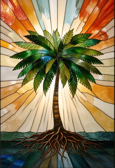 Stained Glass Palm Tree With Exposed Roots