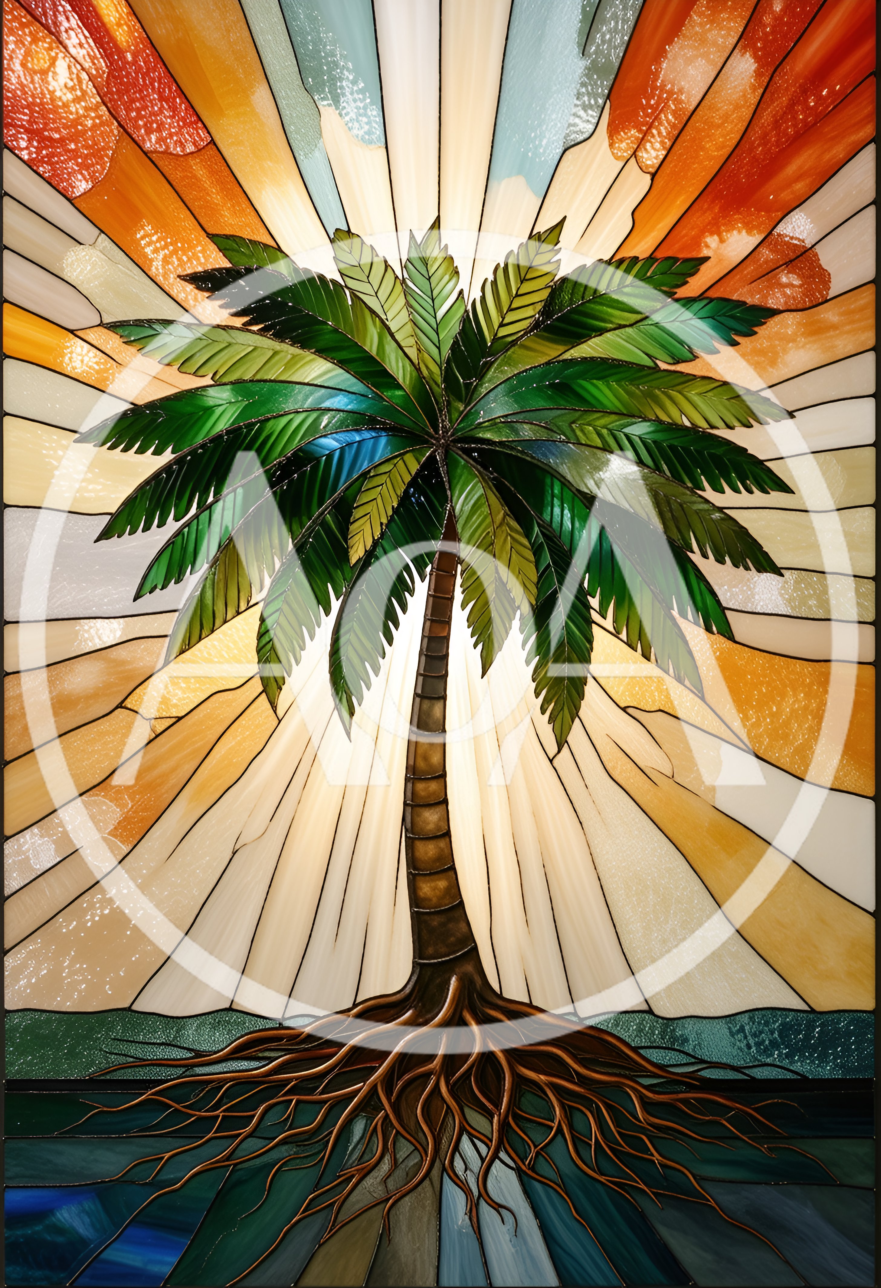 Stained Glass Palm Tree With Exposed Roots