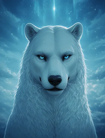 Majestic White Wolf Portrait Under Glowing Northern Lights