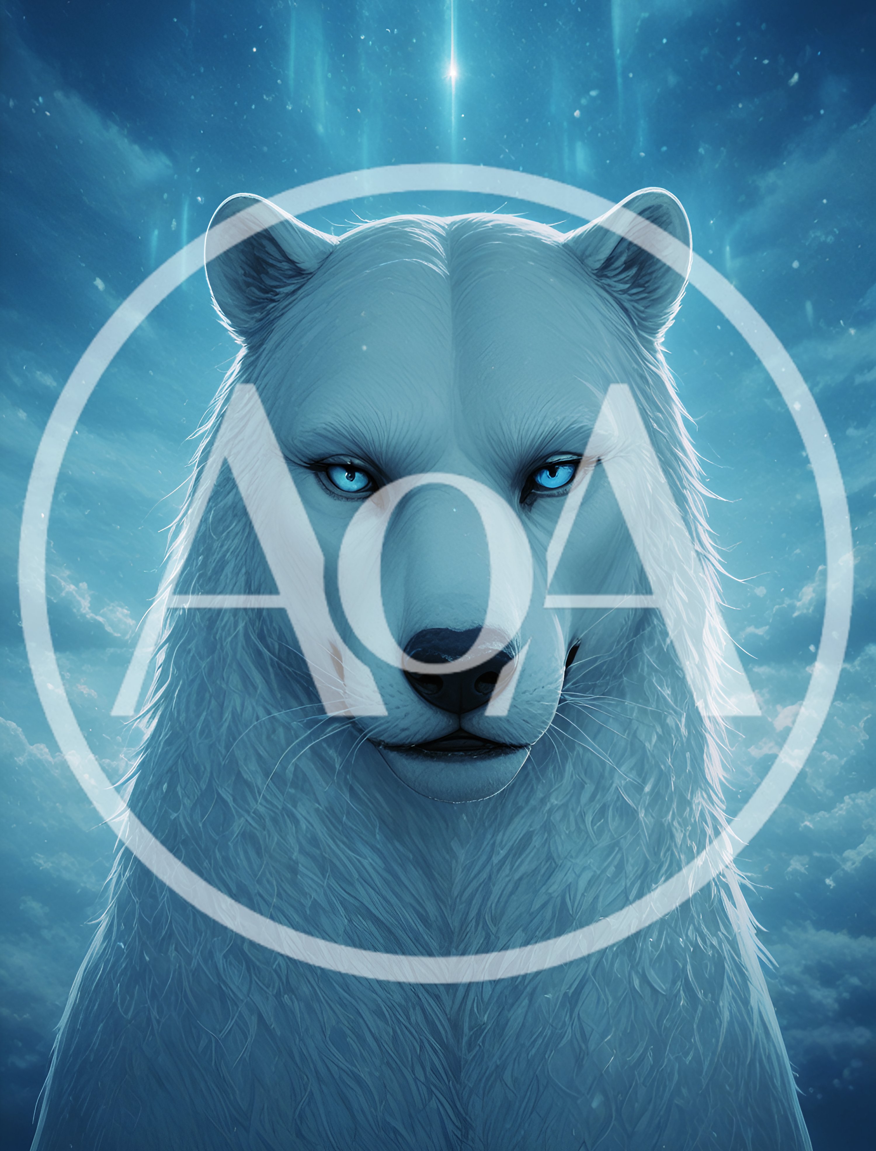 Majestic White Wolf Portrait Under Glowing Northern Lights