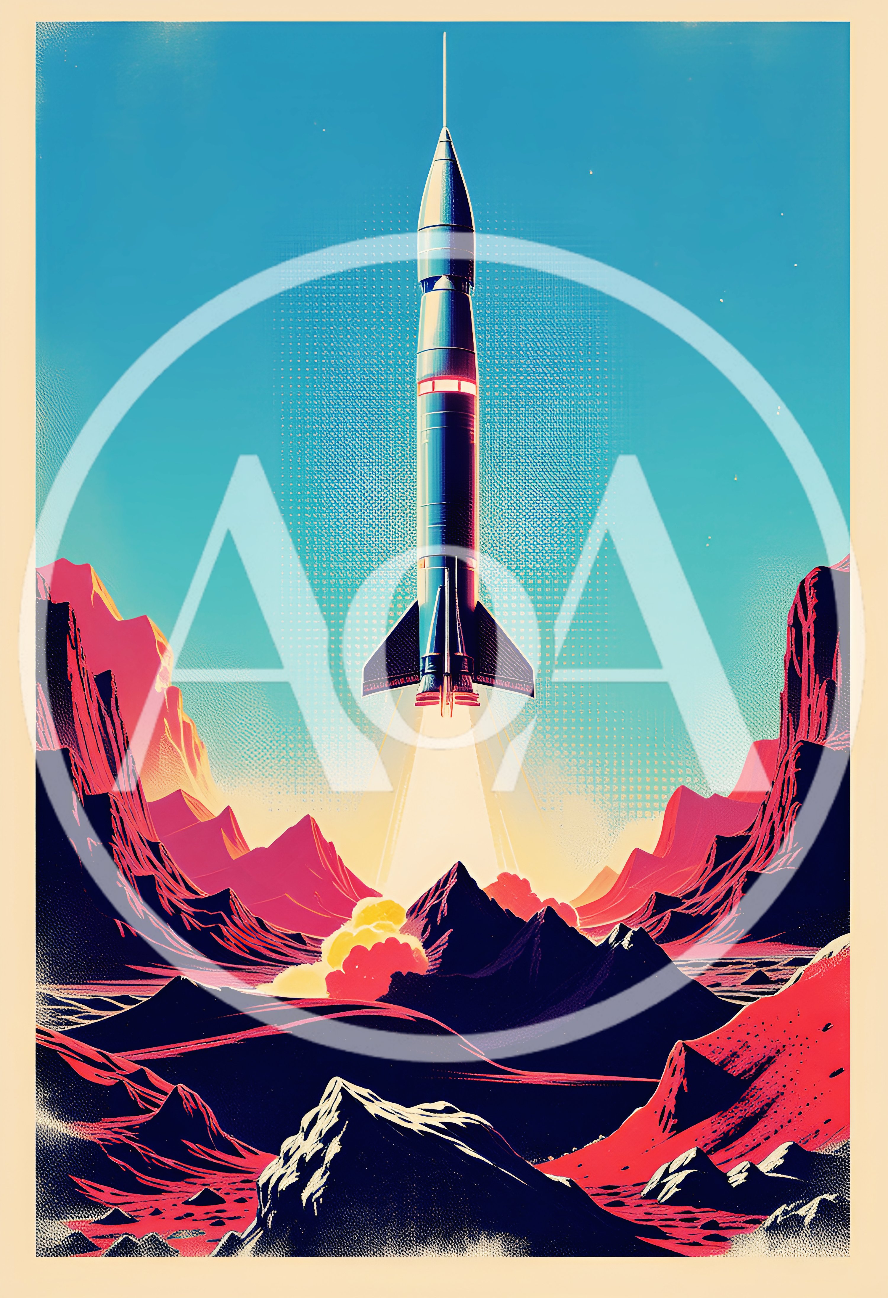 Retro Style Rocket Launching From Alien Planet Surface