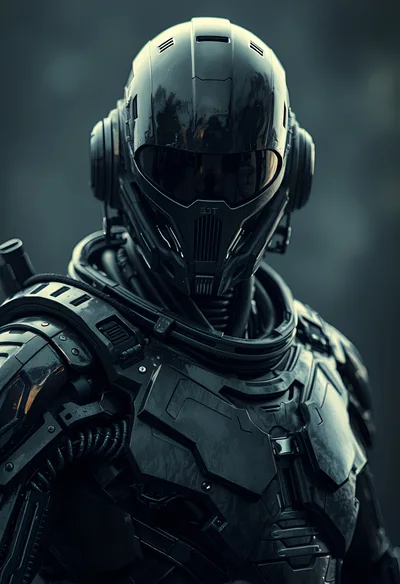 Futuristic Soldier In Tactical Black Combat Armor