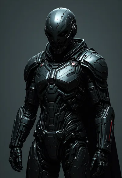 Futuristic Black Armored Soldier In Tactical Suit