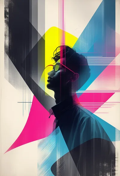 Abstract Digital Portrait Of A Young Man In Profile