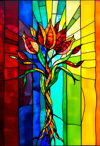 Stained Glass Art Featuring A Vibrant Floral Tree