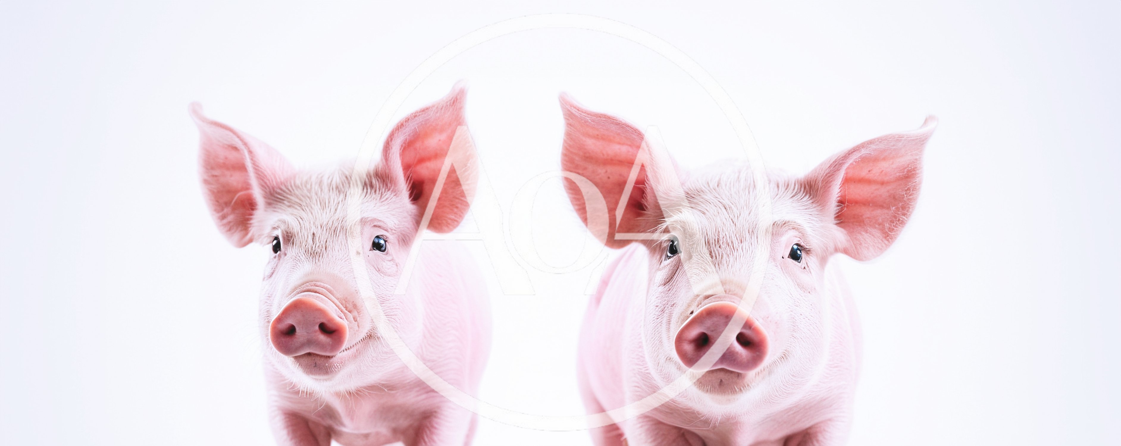 Two Cute Pink Piglets Looking At Camera