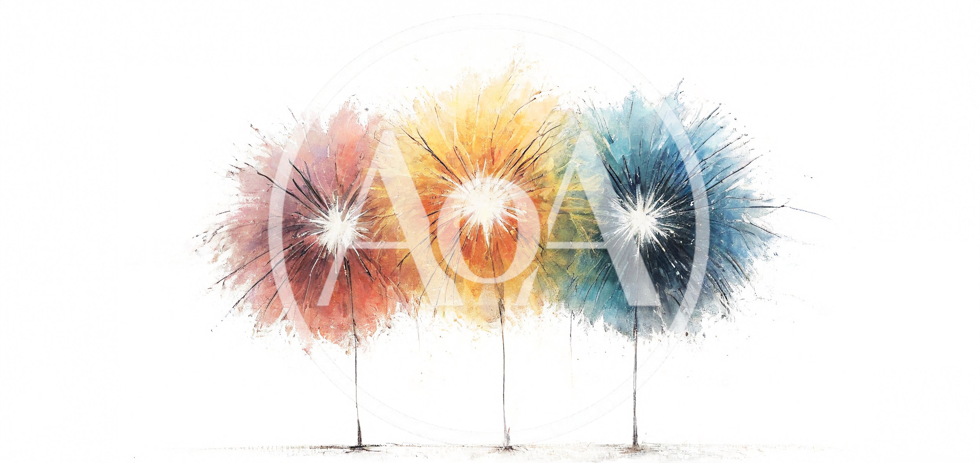 Abstract Painting Of Three Colorful Dandelion Flowers