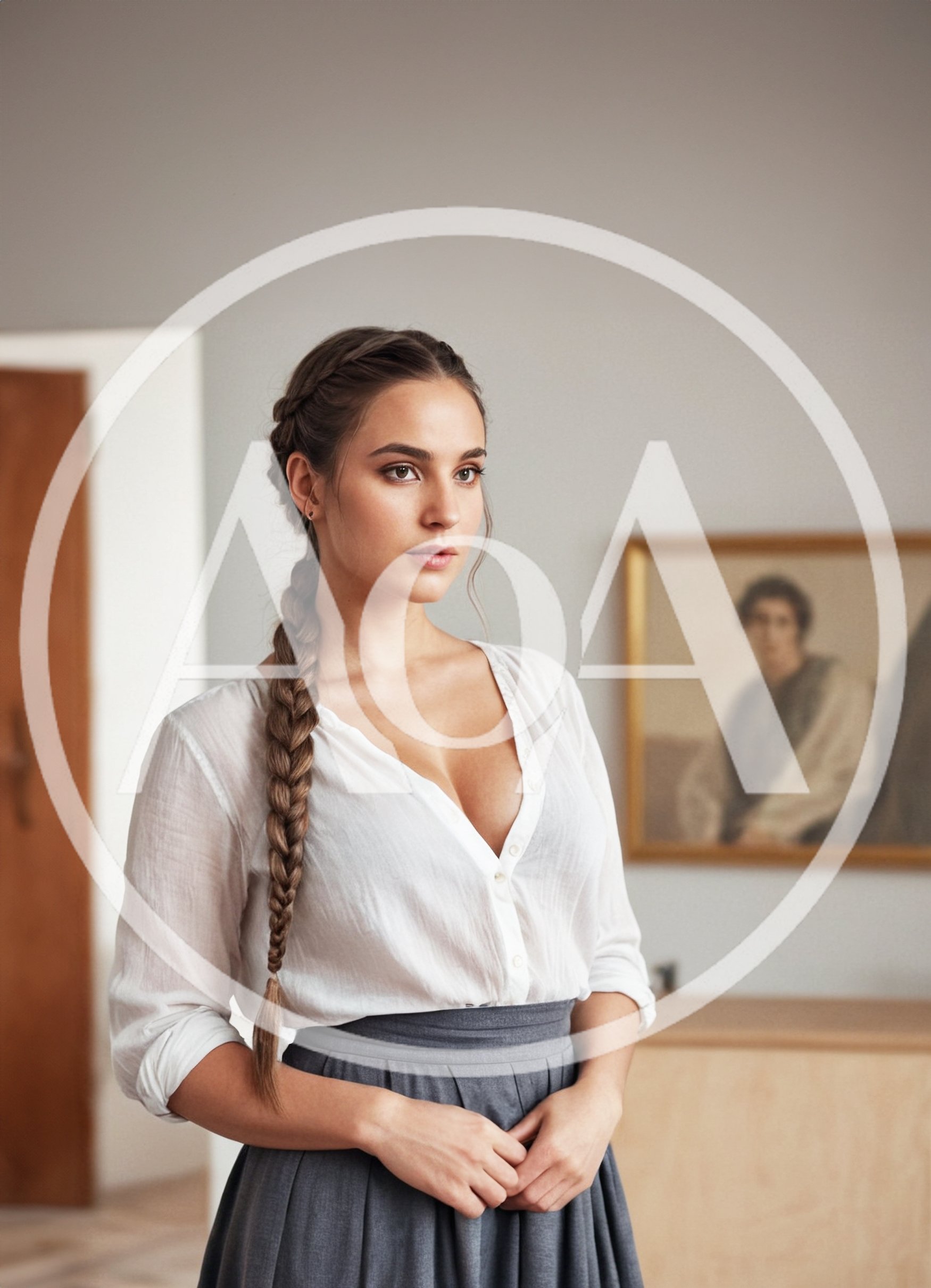 Young Woman With Braided Hair In A Classic Interior