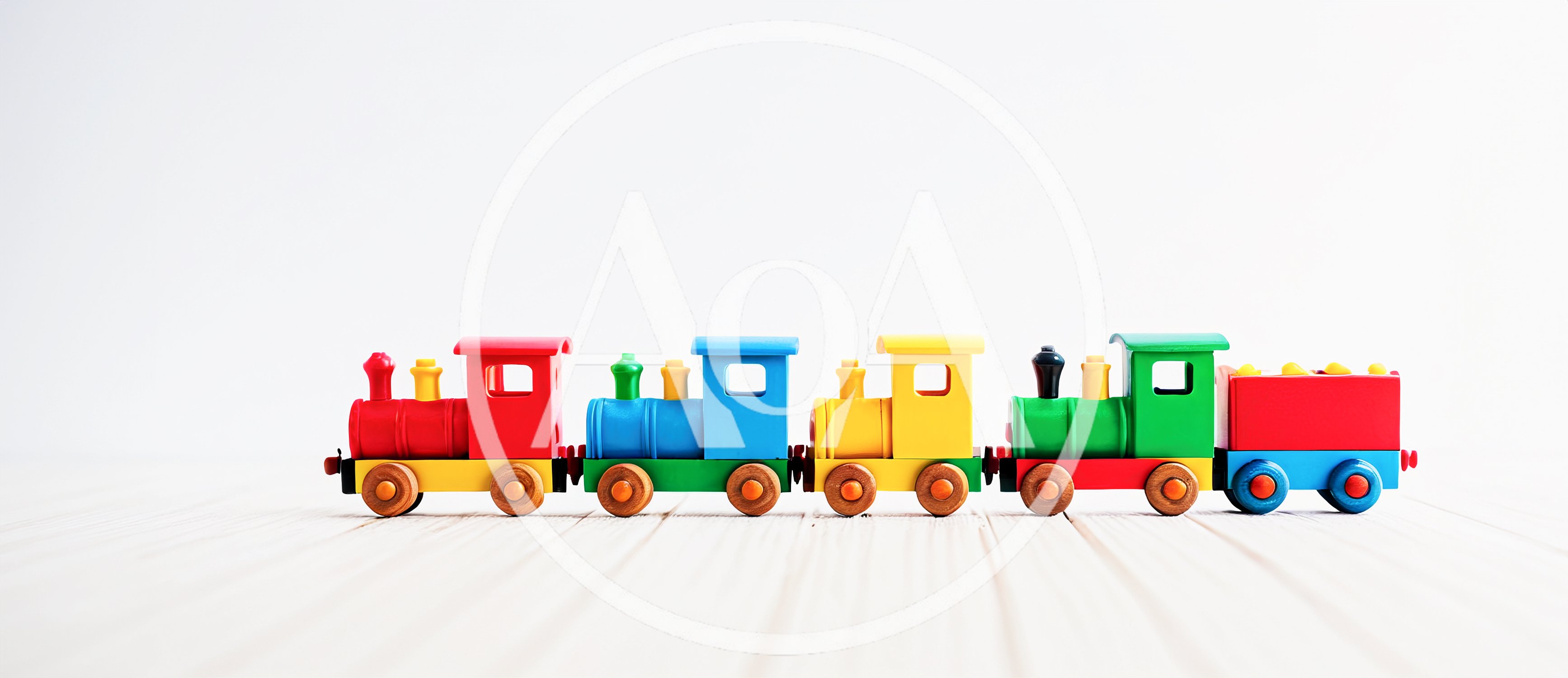 Colorful Wooden Toy Train Set On White Surface