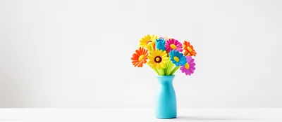 Colorful Plastic Flower Pens in a Blue Vase