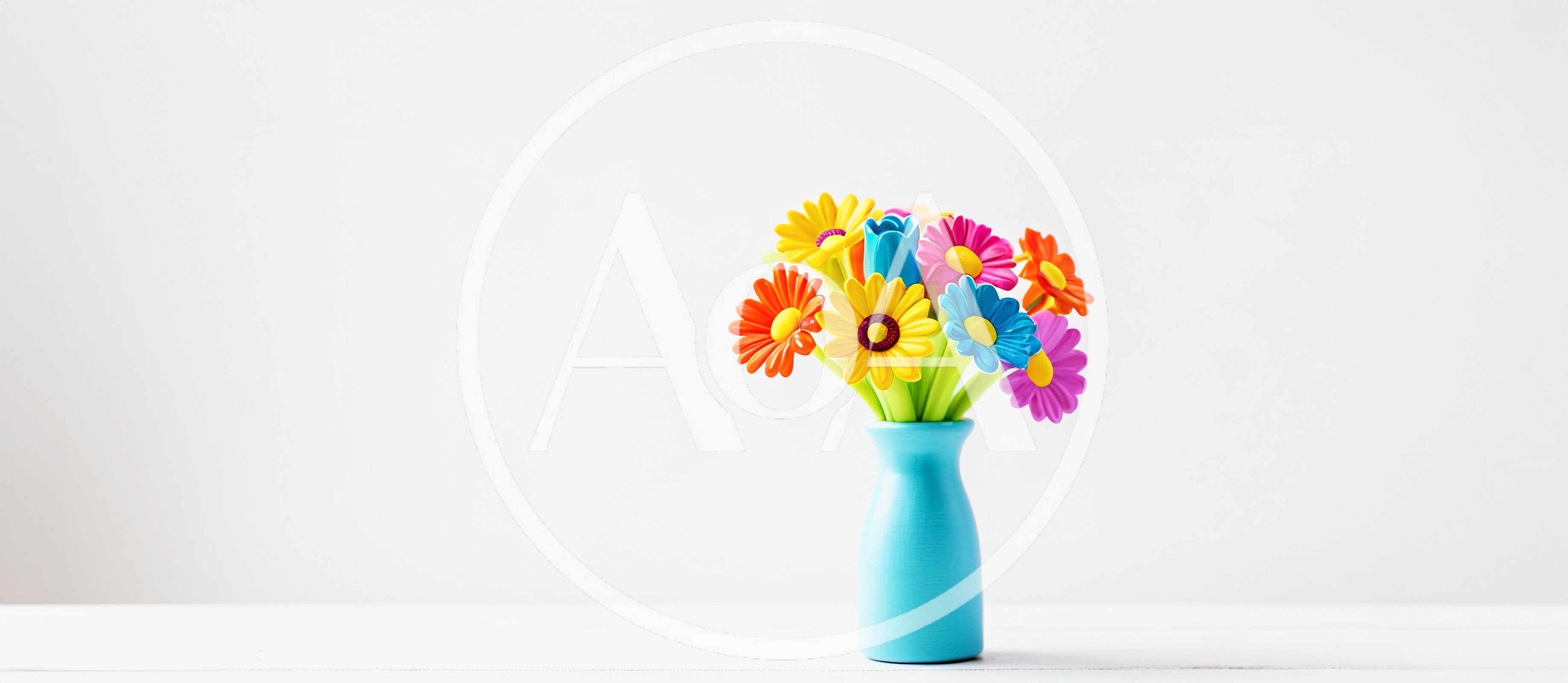 Colorful Plastic Flower Pens in a Blue Vase