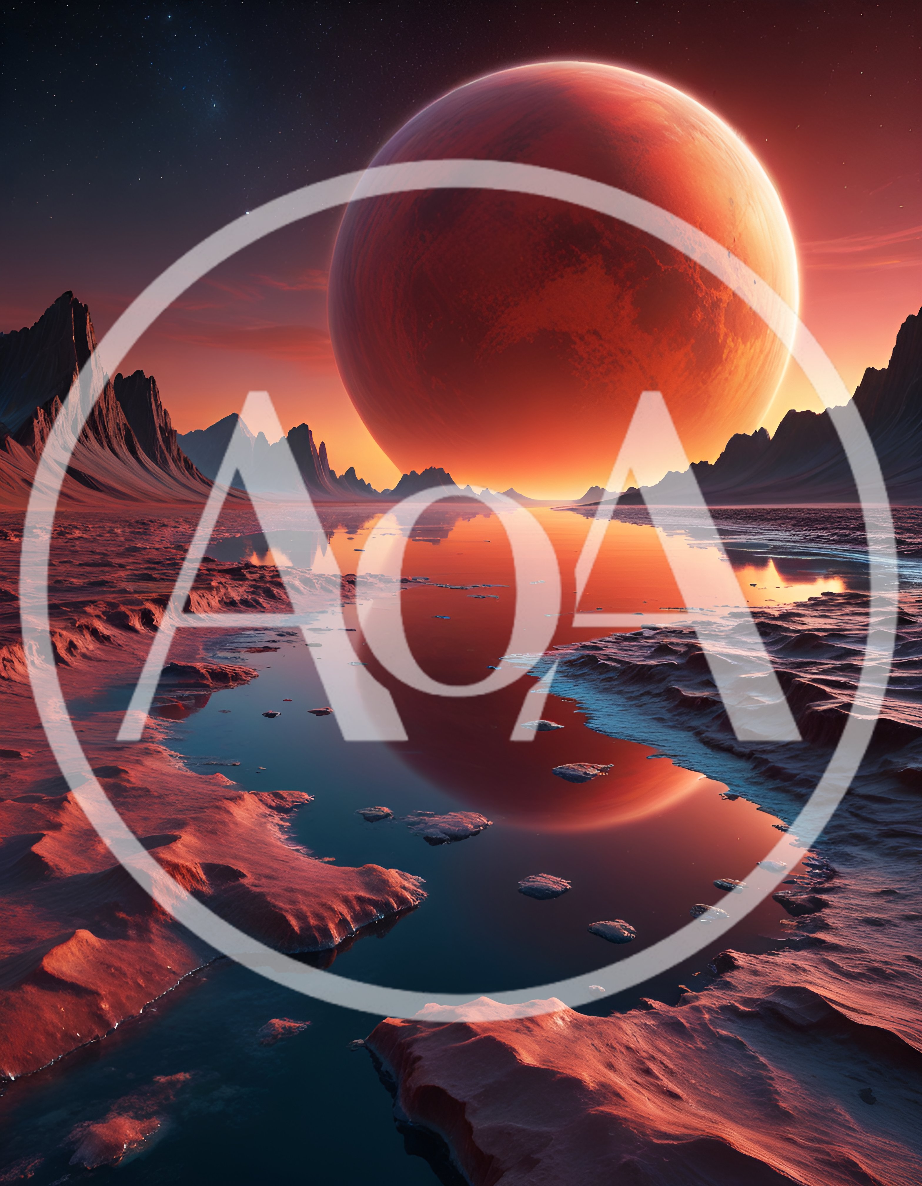 Surreal Alien Landscape With Large Red Planet