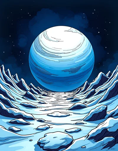 Surreal Icy Alien Landscape With Giant Blue Planet