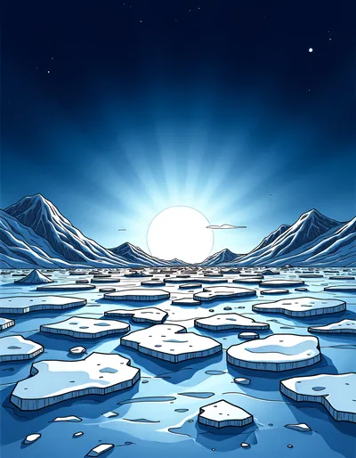 Arctic Landscape With Floating Ice Floes And Mountains