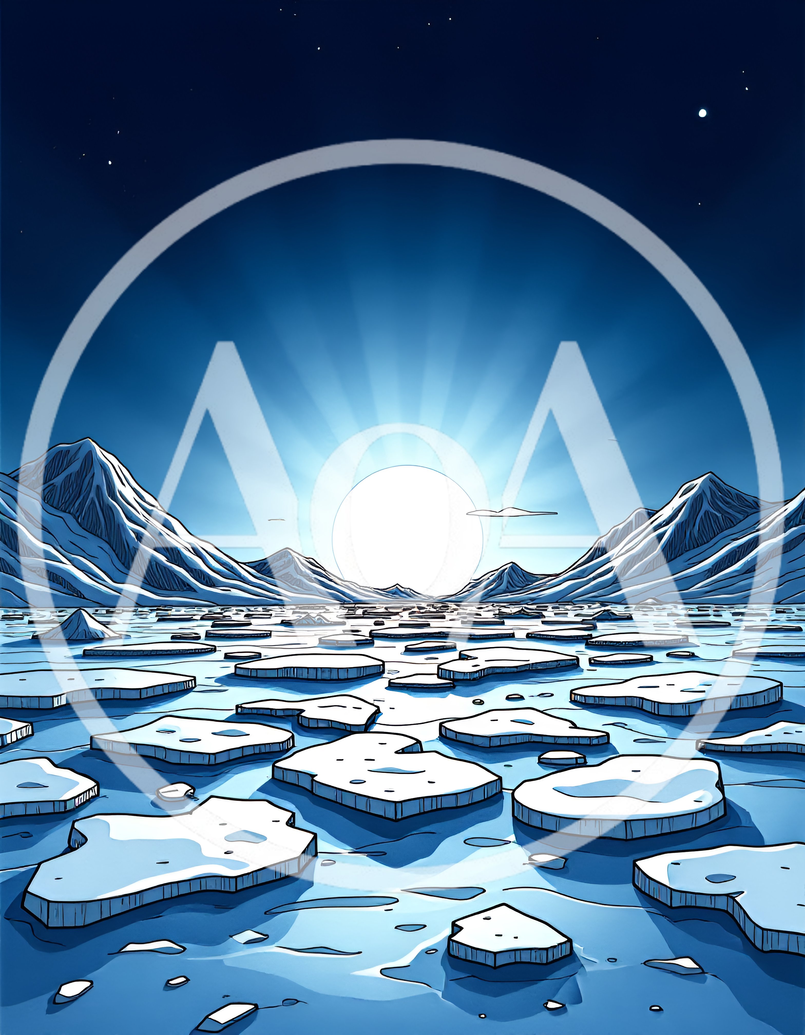 Arctic Landscape With Floating Ice Floes And Mountains