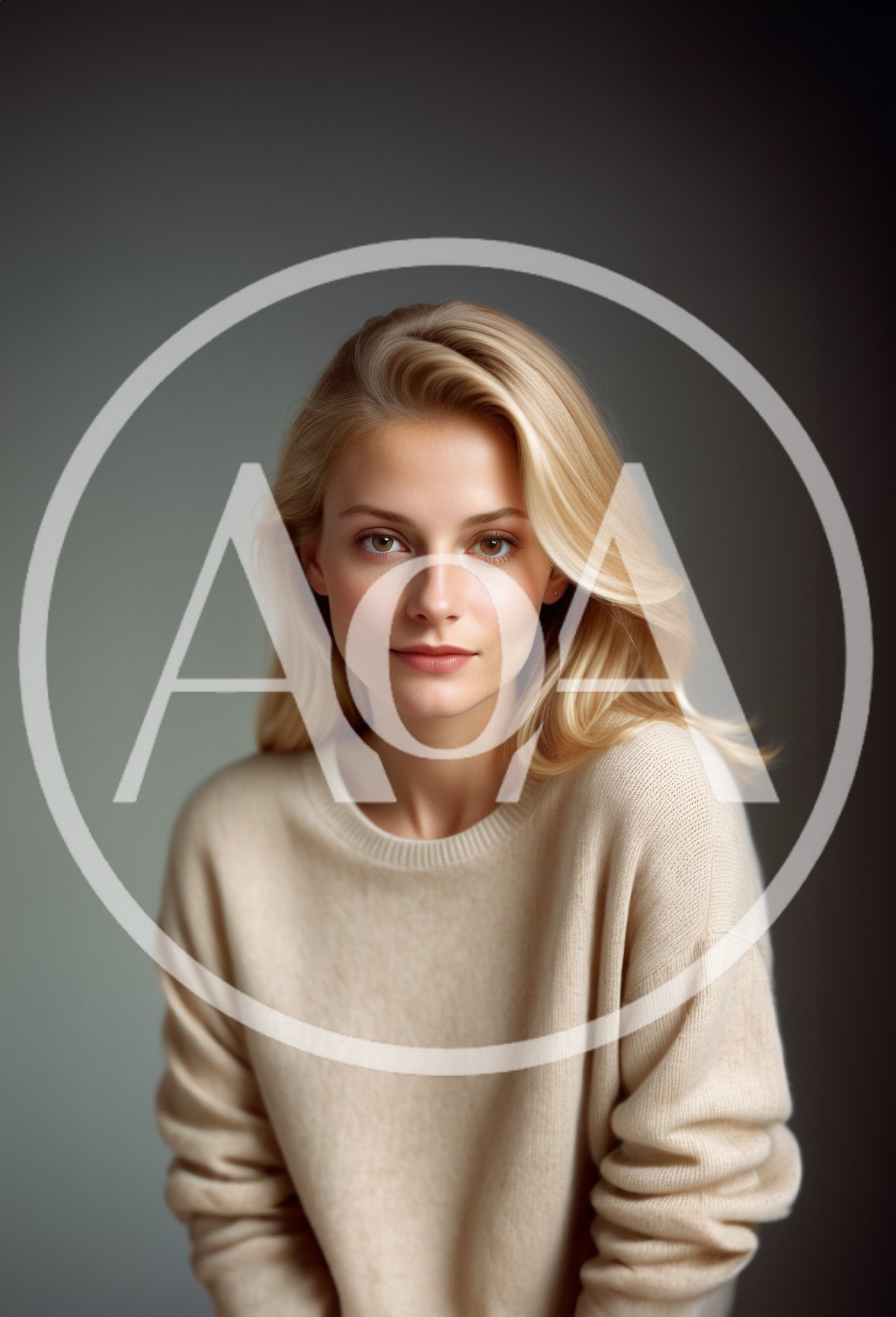 Portrait Of A Young Blonde Woman In Beige Sweater
