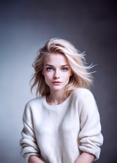Portrait Of A Young Blonde Woman In White Sweater