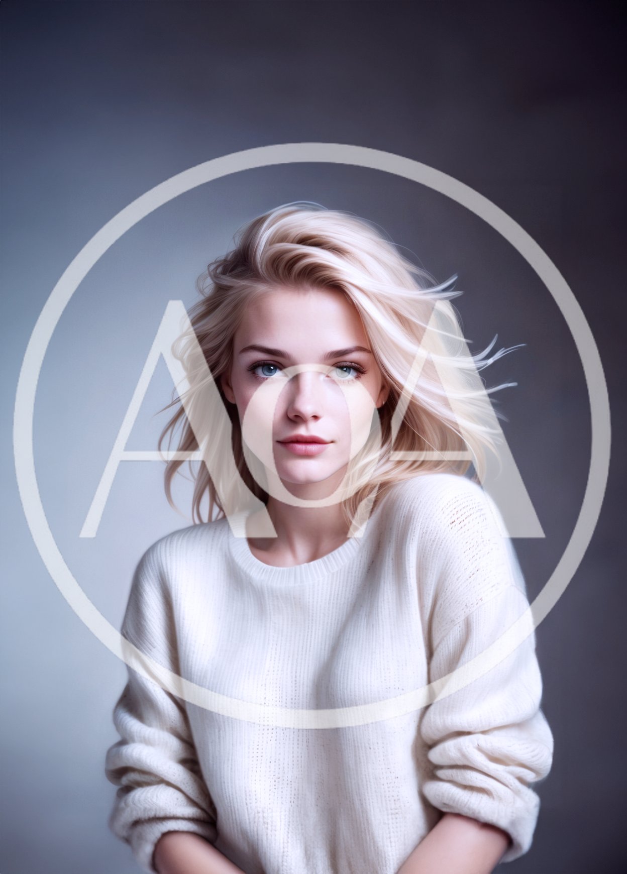 Portrait Of A Young Blonde Woman In White Sweater