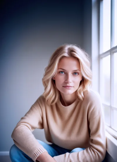 Portrait Of A Blonde Woman Sitting By A Window