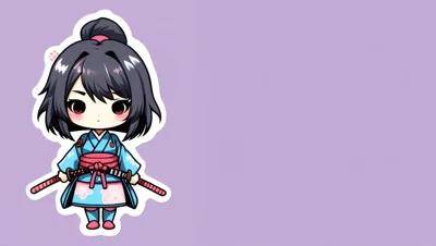 Chibi Anime Samurai Girl With Katana Swords