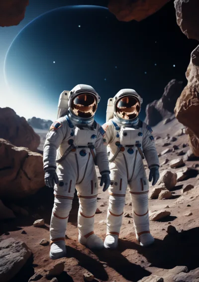 Two Astronauts Standing On A Rocky Alien Planet