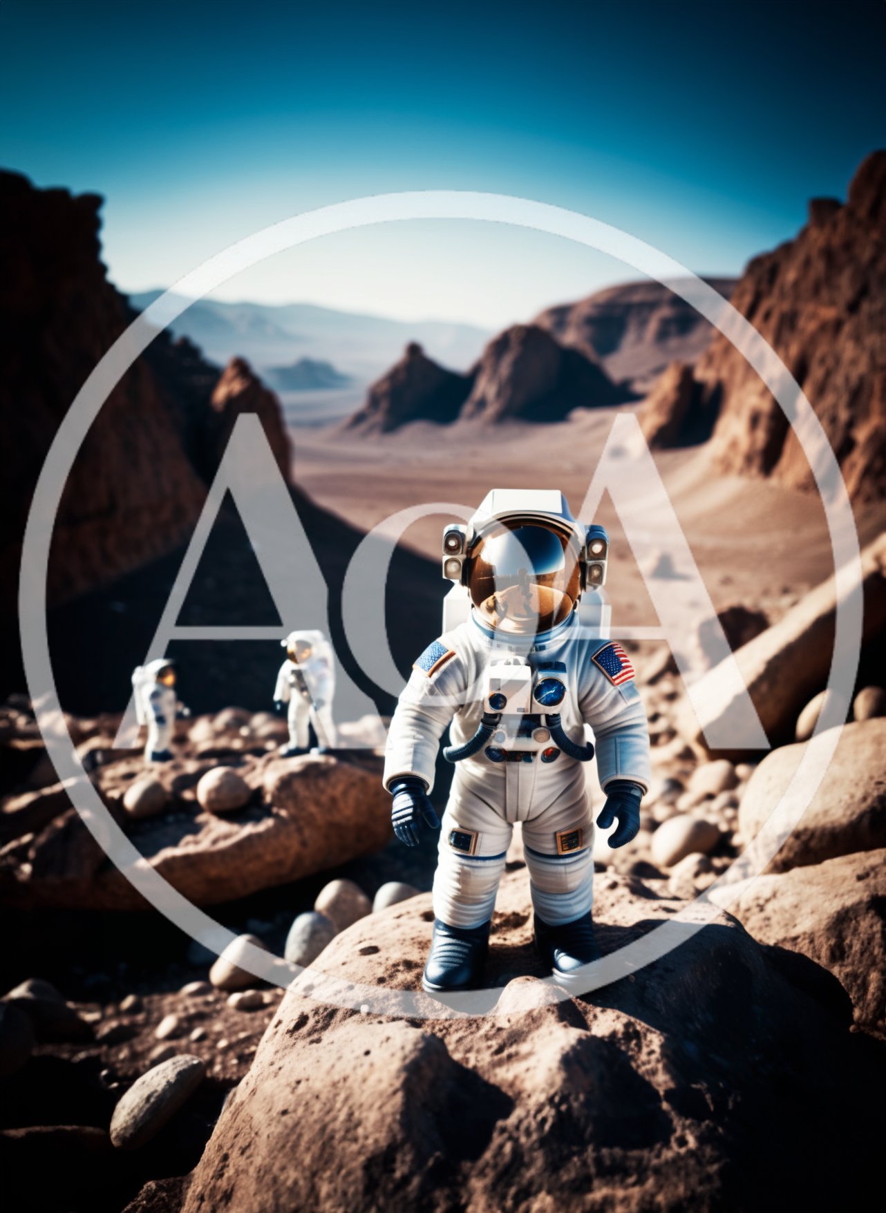 Astronauts Exploring A Rocky Martian Landscape