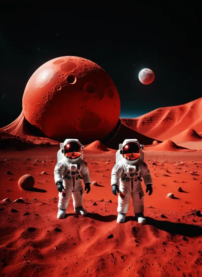 Two Astronauts Standing On The Surface Of Mars