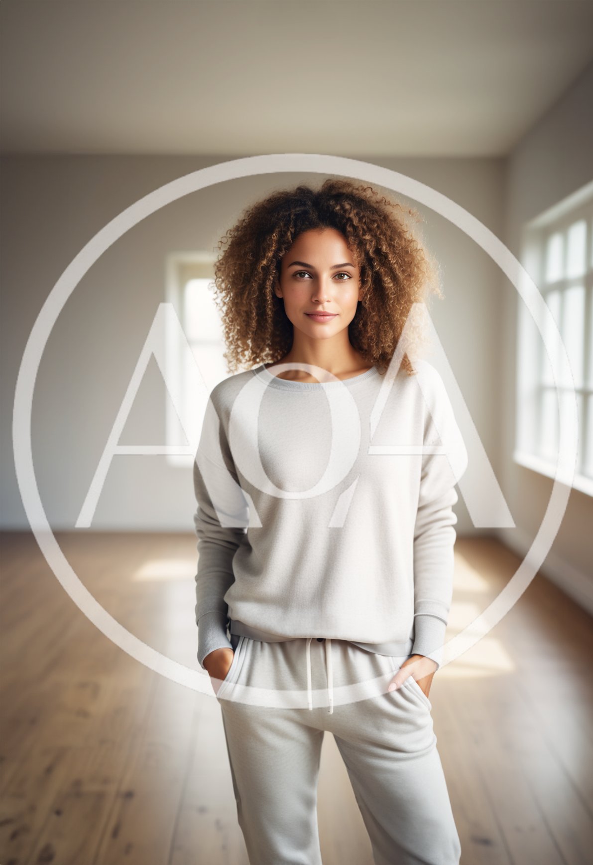 Young Woman Standing In A Bright Empty Room