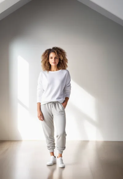 Young Woman Standing in Minimalist Bright Room