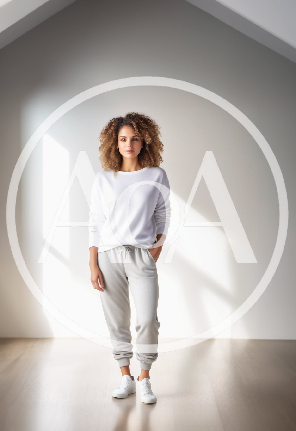 Young Woman Standing in Minimalist Bright Room