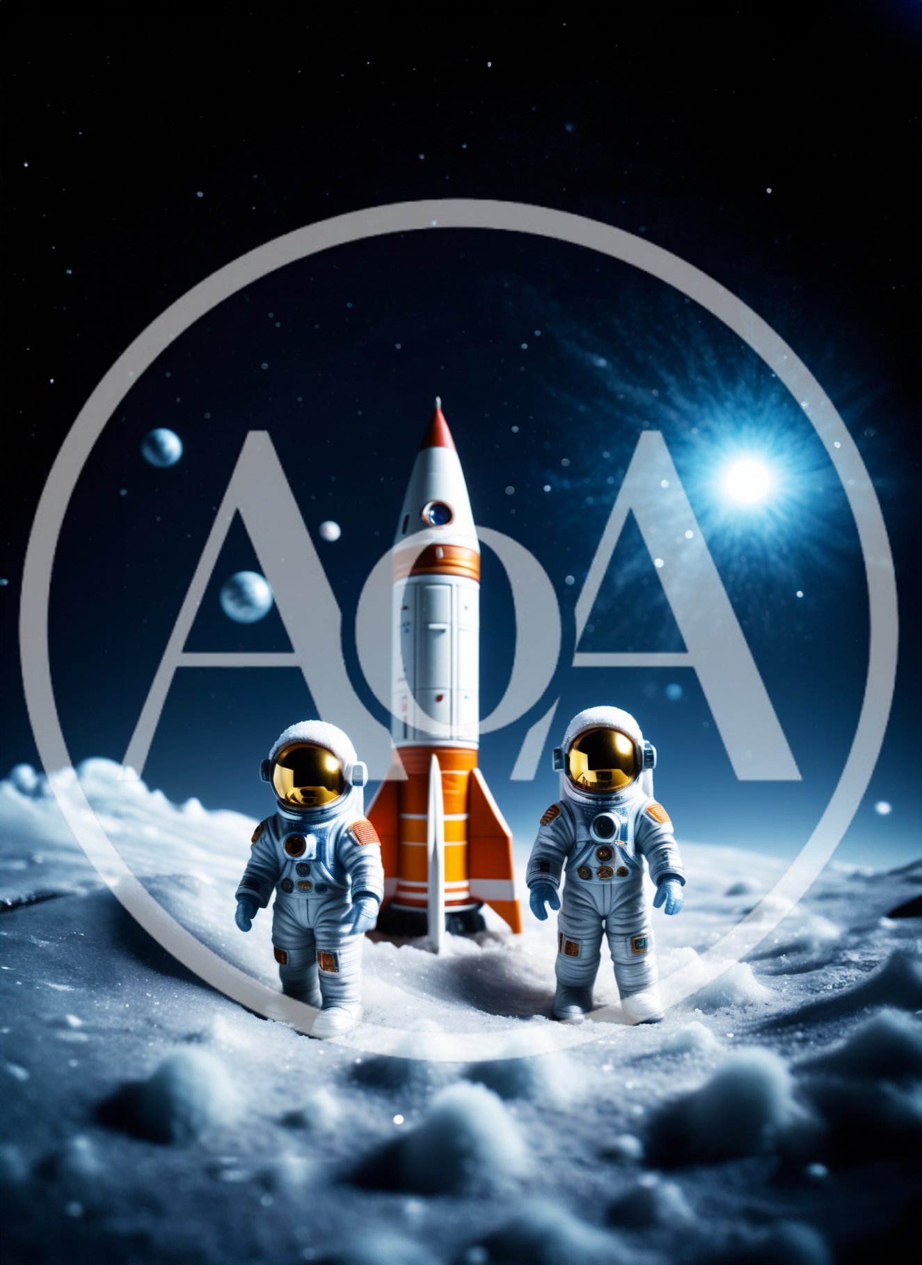 Two Astronauts Standing Near Rocket On Lunar Surface