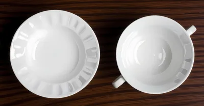 Top View Of Empty White Soup Bowl And Saucer