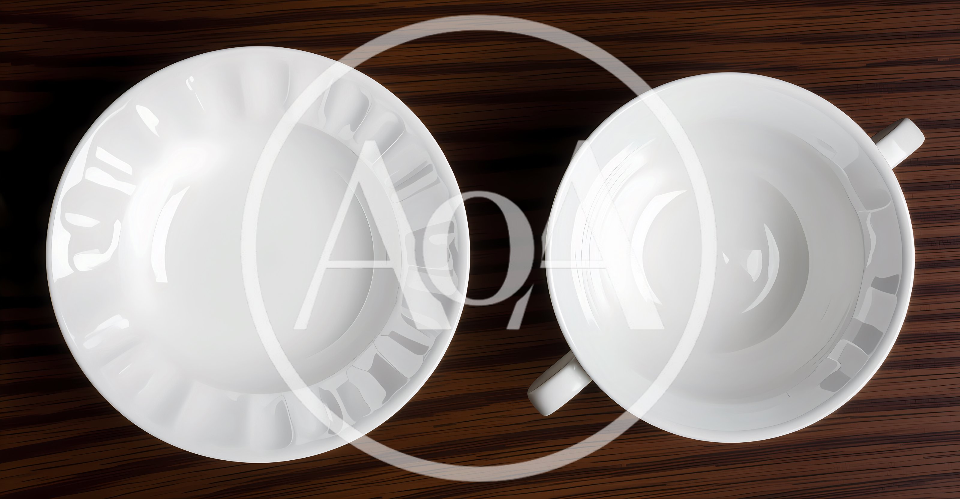 Top View Of Empty White Soup Bowl And Saucer