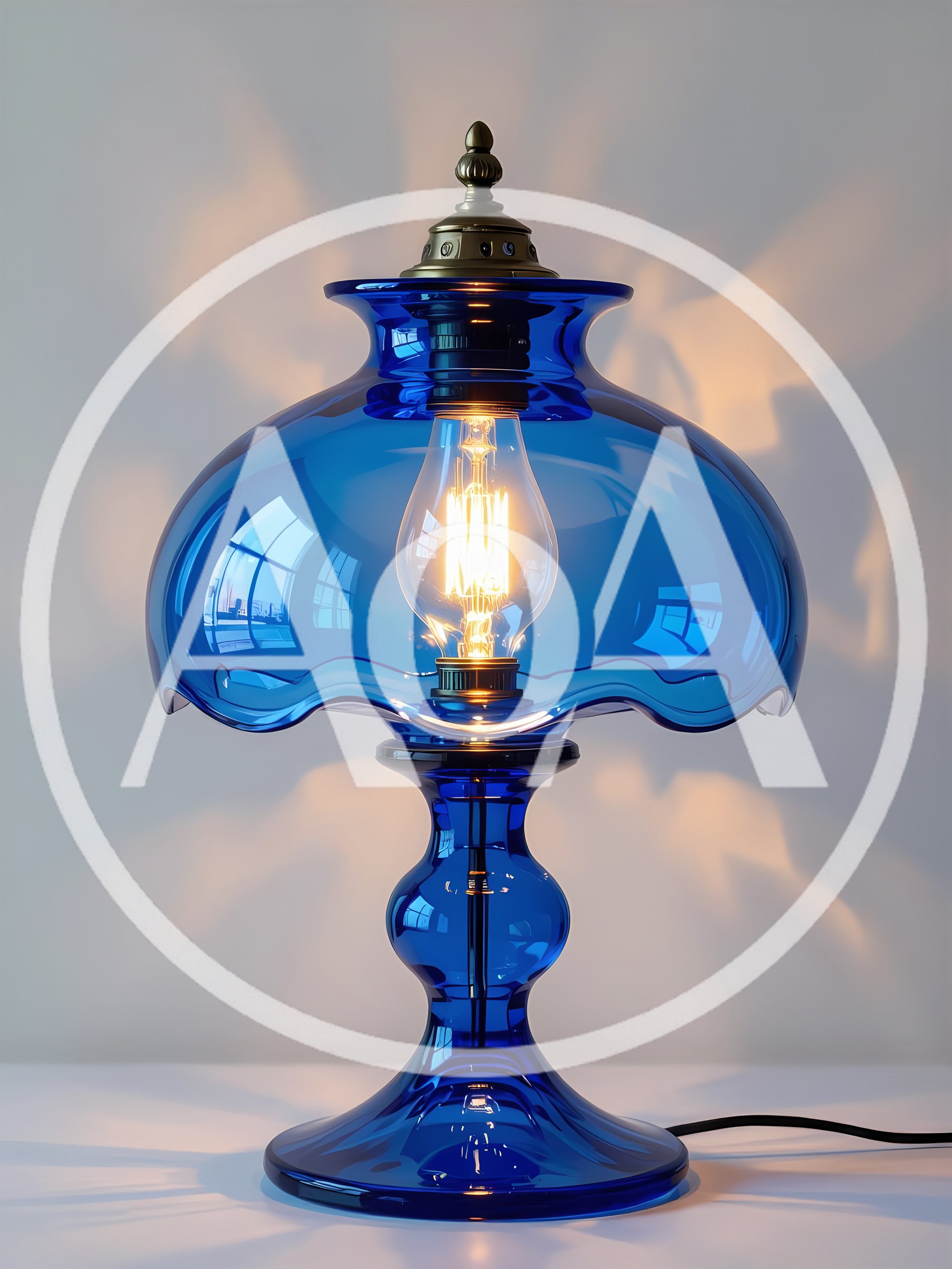 Vintage Blue Glass Table Lamp With Edison Bulb