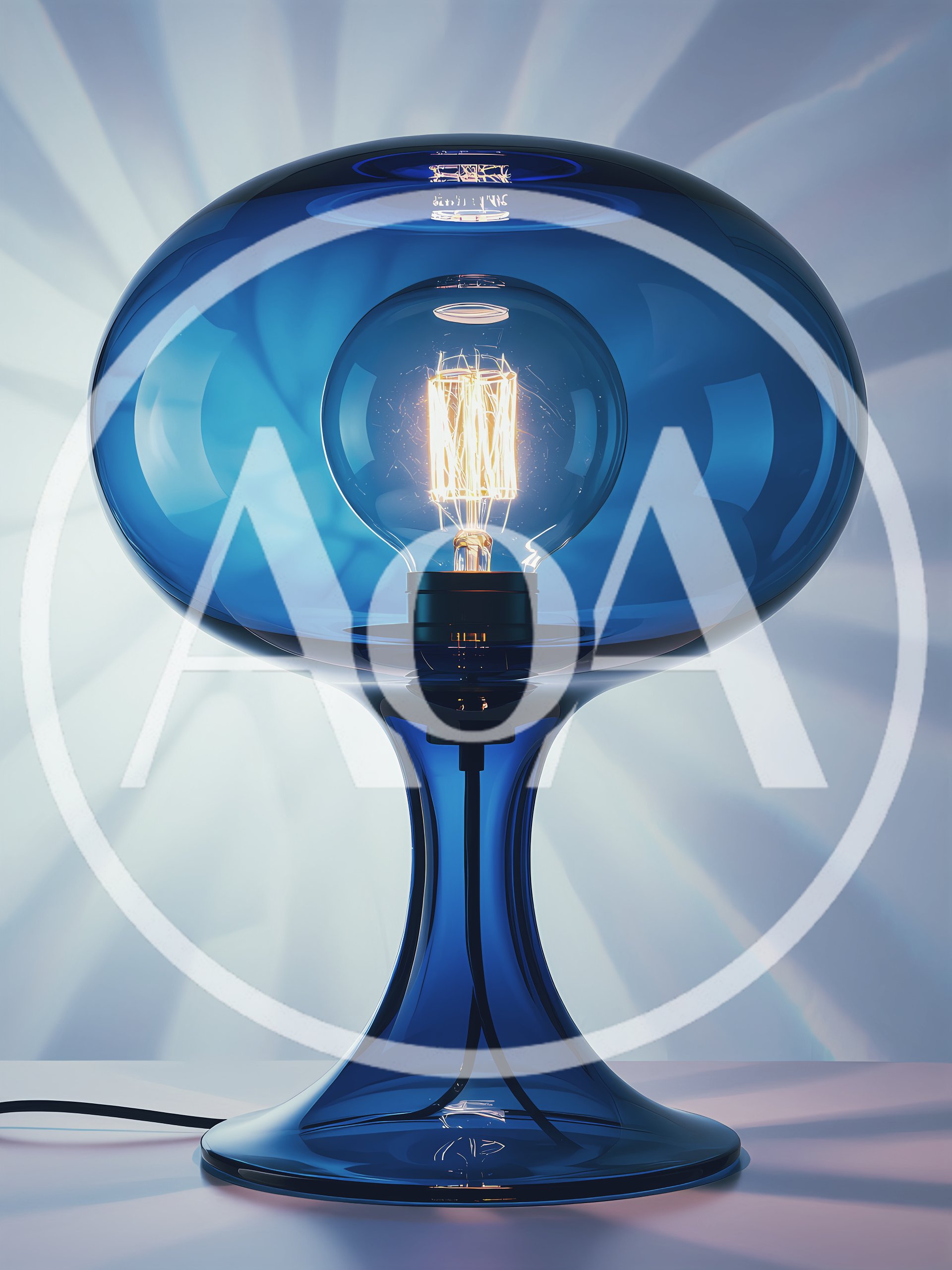Modern Blue Glass Table Lamp With Glowing Filament Bulb