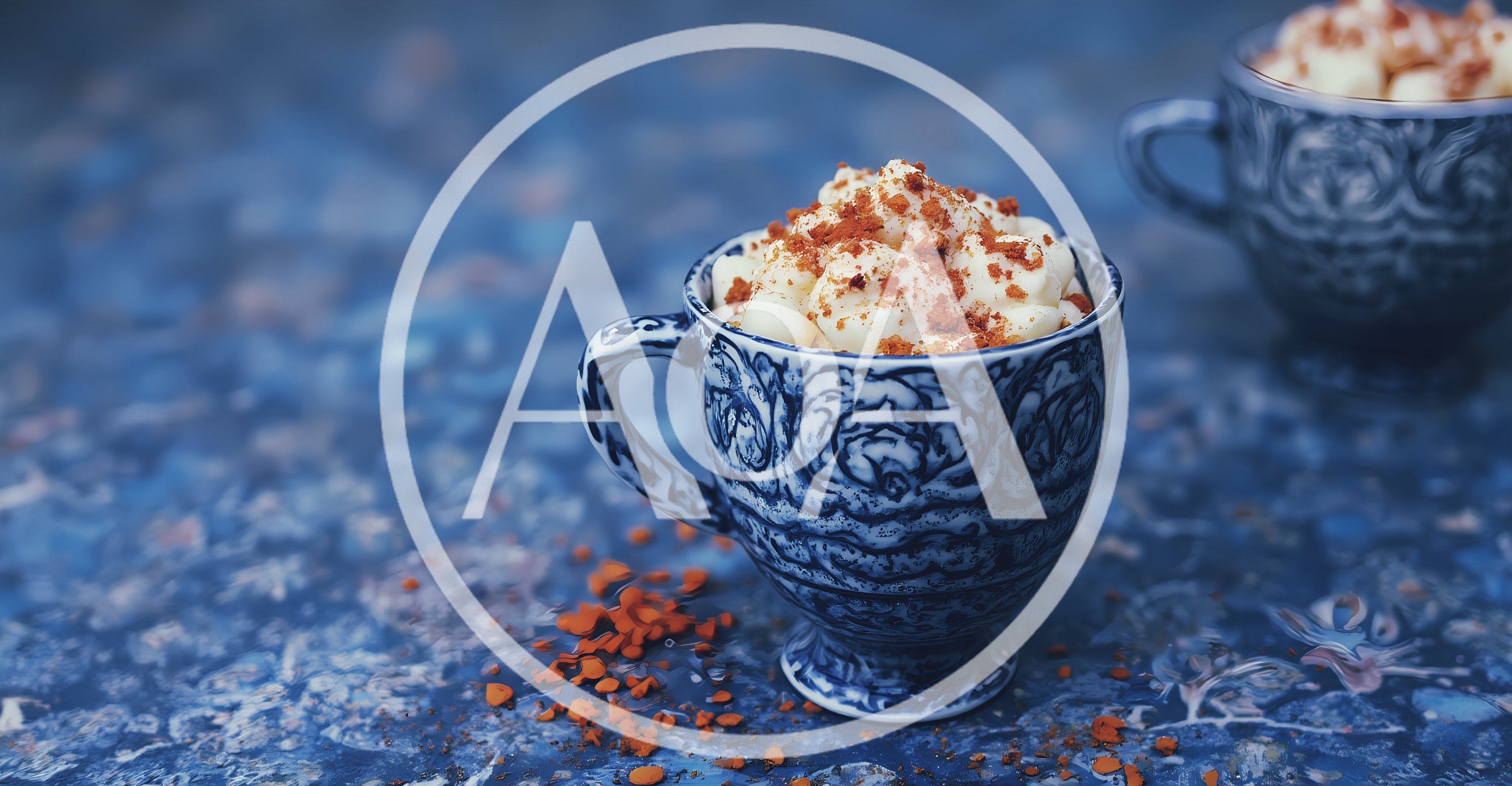 Two Ornate Blue Cups Filled With Creamy Dessert