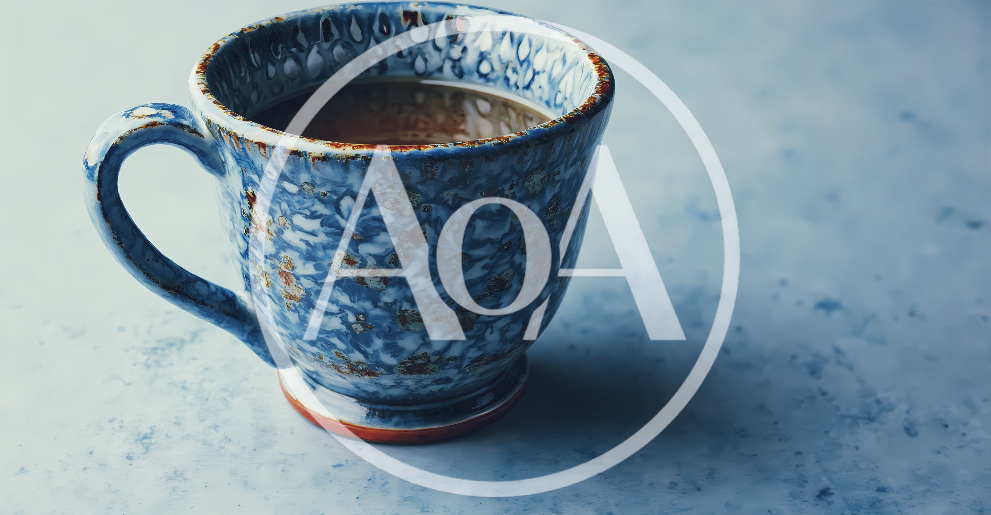 Artisan Ceramic Coffee Mug On Textured Blue Surface