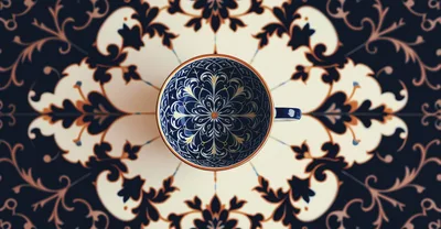 Top Down View Of An Ornate Ceramic Tea Cup