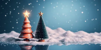 Two Decorative Christmas Trees on Snowy Surface