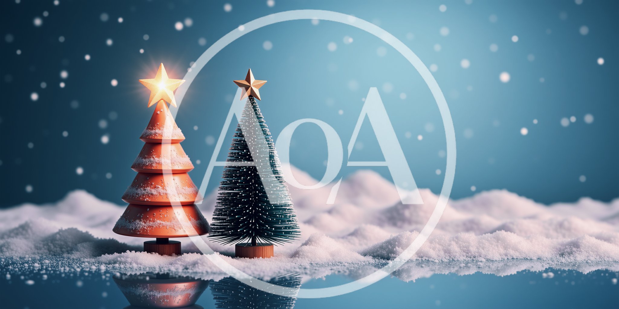 Two Decorative Christmas Trees on Snowy Surface