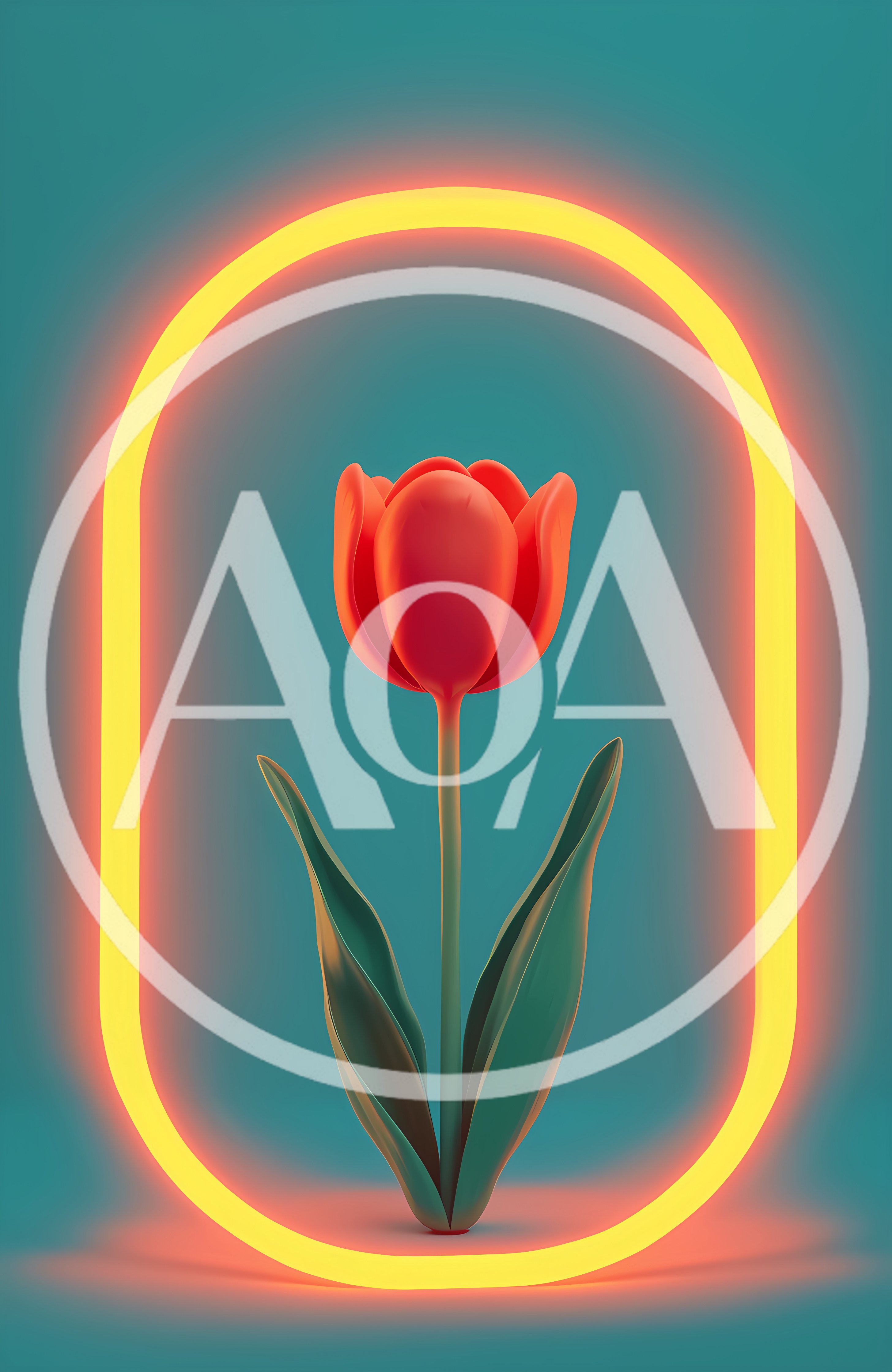 Red Tulip Inside Glowing Yellow Neon Frame