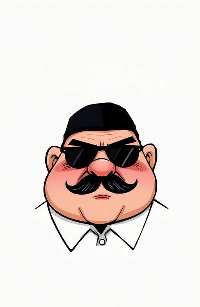 Cartoon Illustration Of A Chubby Man With Mustache
