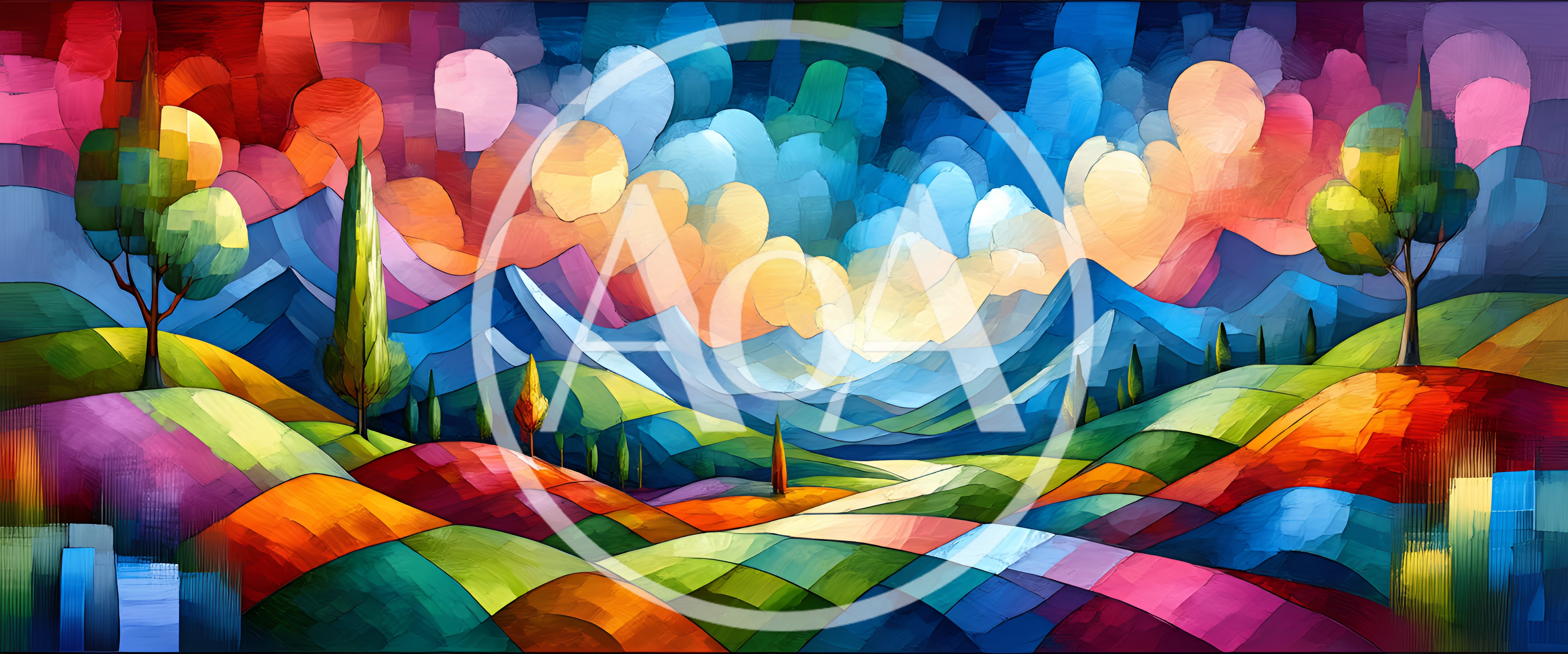 Abstract Colorful Landscape Painting With Rolling Hills
