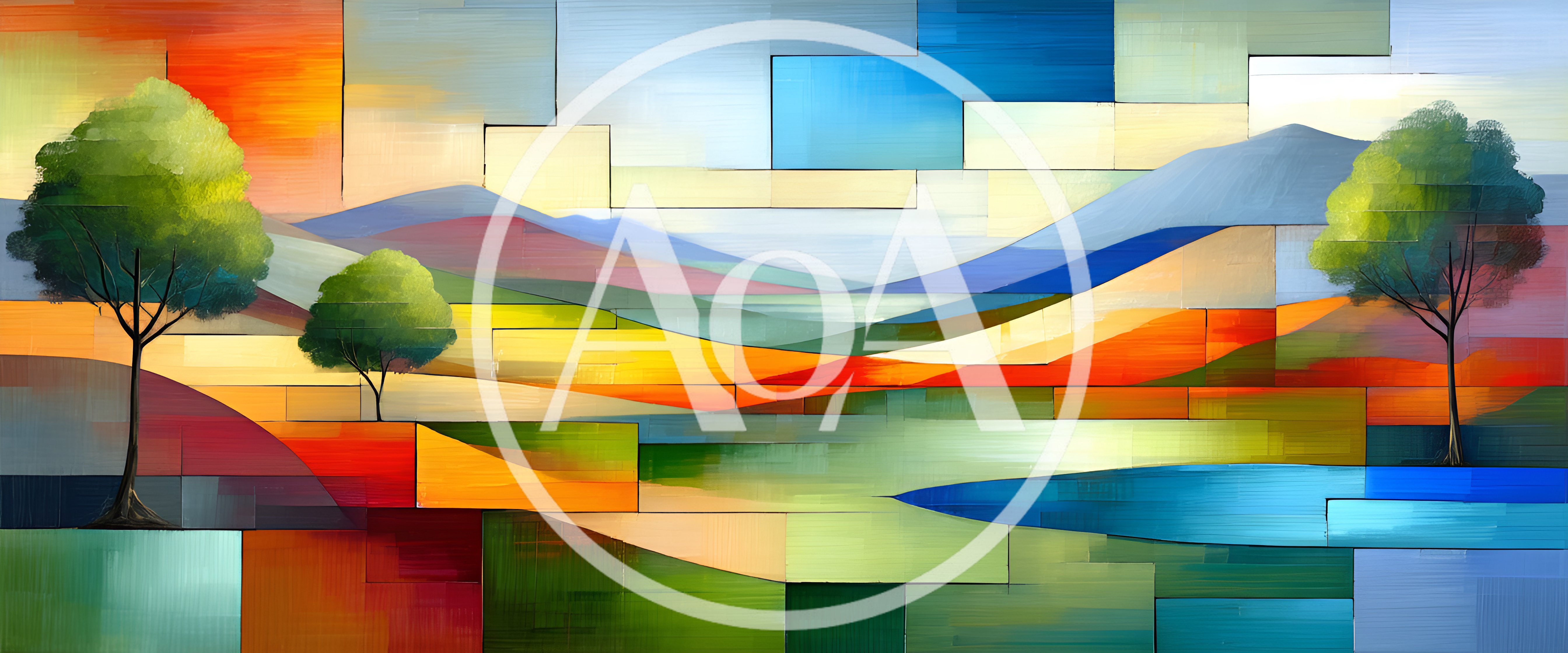 Abstract Geometric Landscape Painting With Three Trees