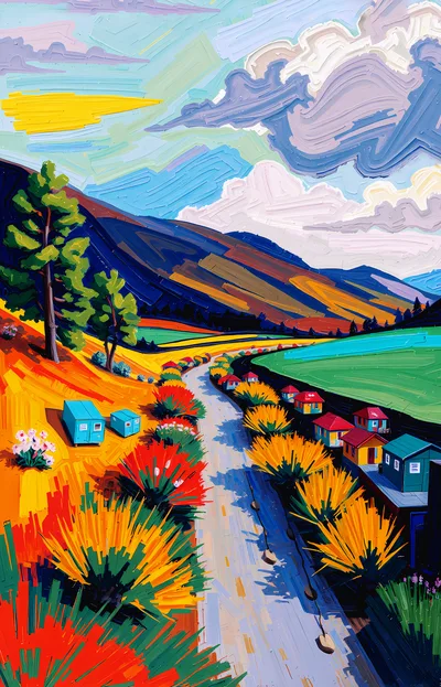 Impressionist Landscape Painting Of A Rural Road