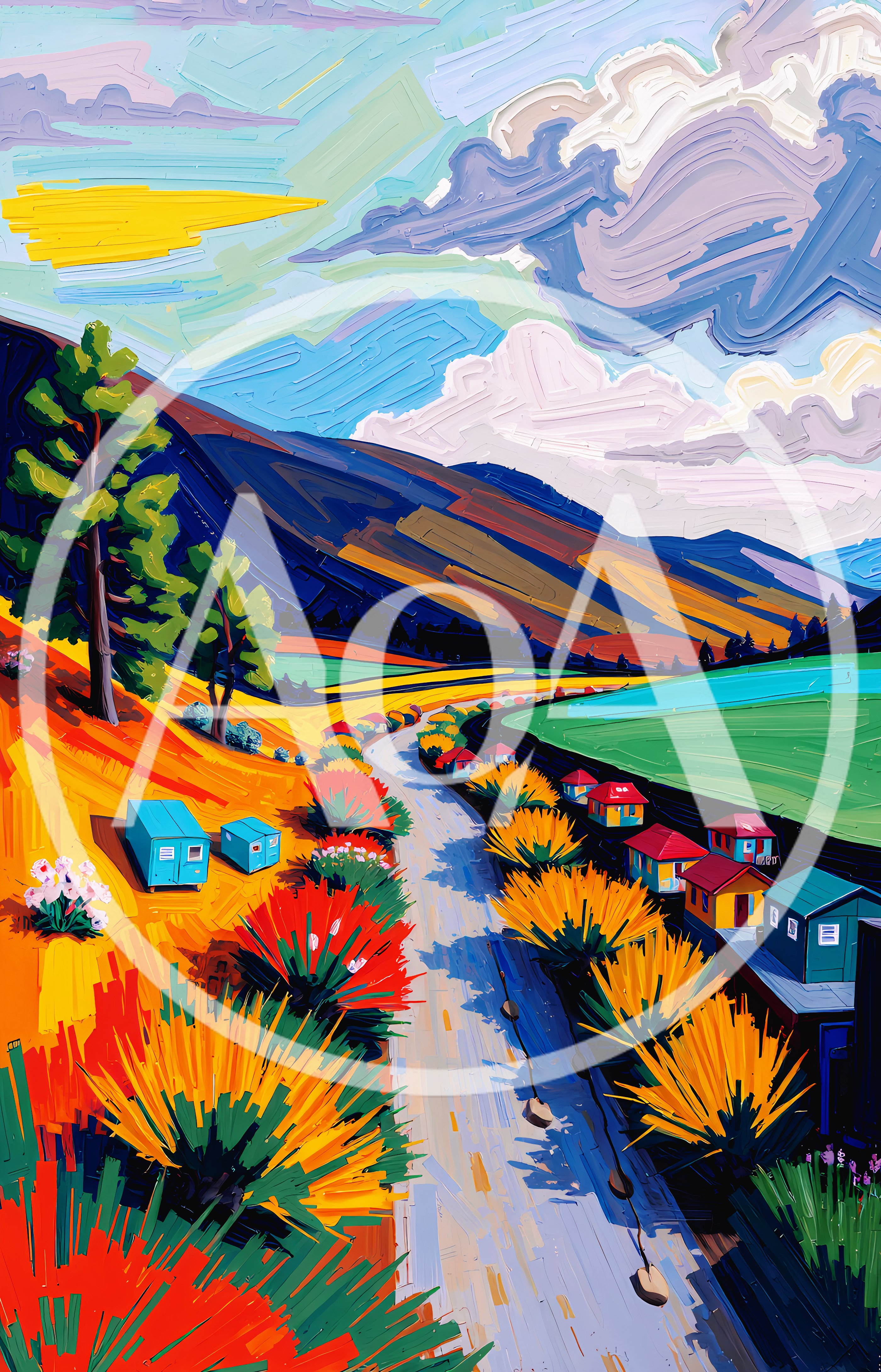 Impressionist Landscape Painting Of A Rural Road