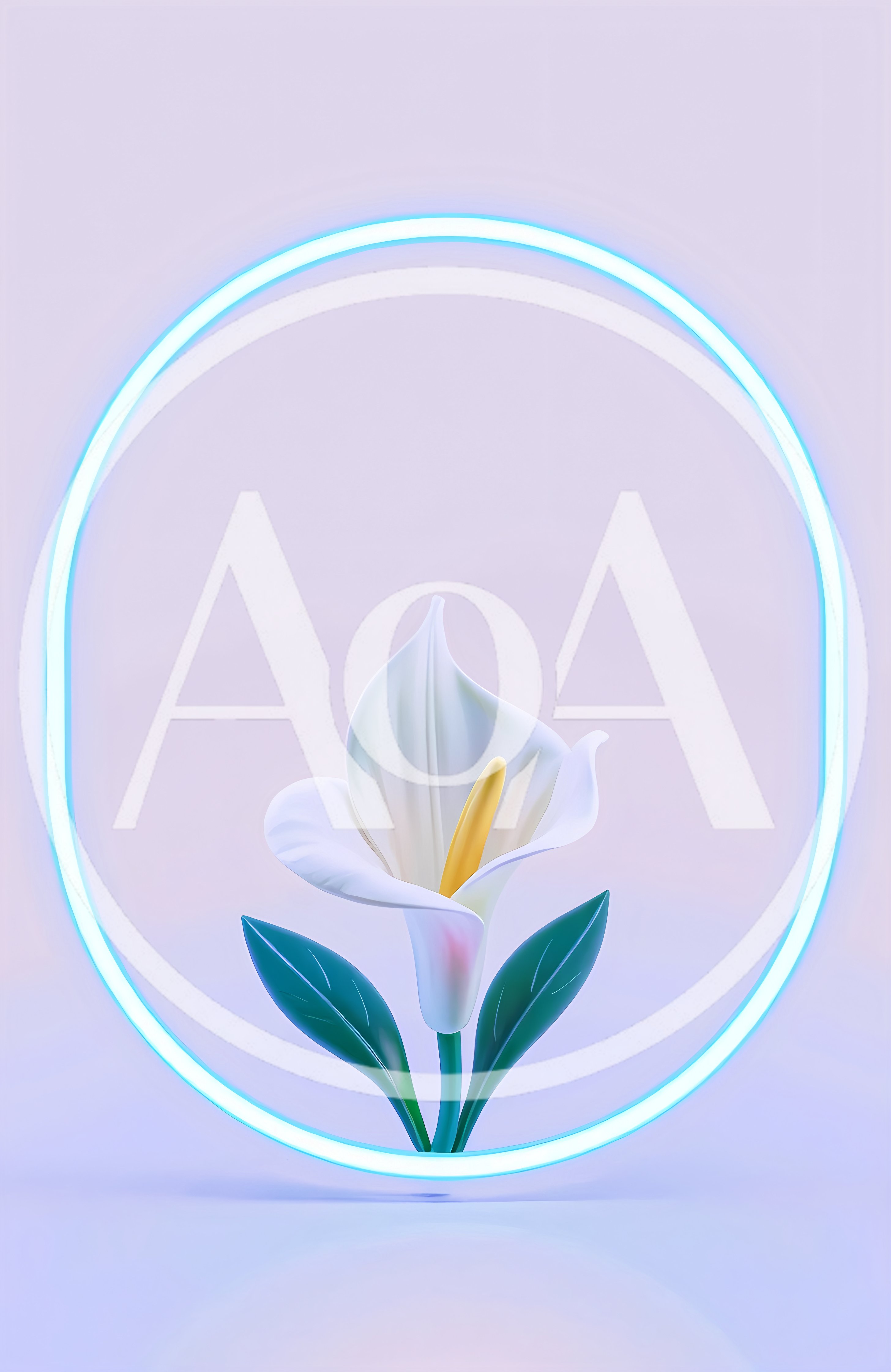 Single White Calla Lily Inside Glowing Neon Oval Frame