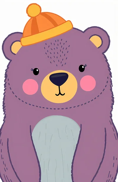 Cute Purple Bear Illustration With Orange Winter Hat