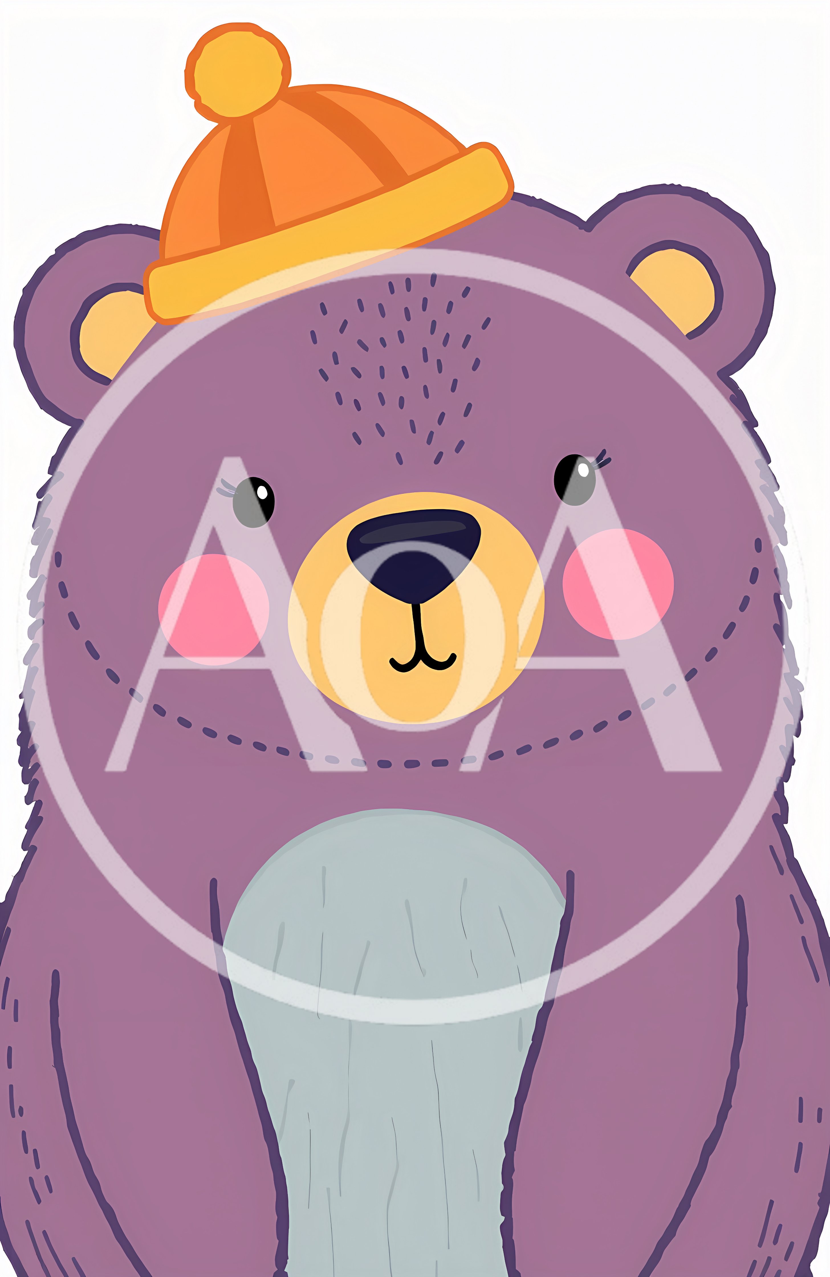 Cute Purple Bear Illustration With Orange Winter Hat